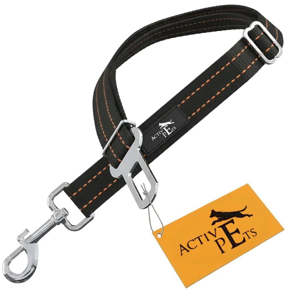 Orange Car Seat Belt for Dogs, Attaches to Harness & Collar